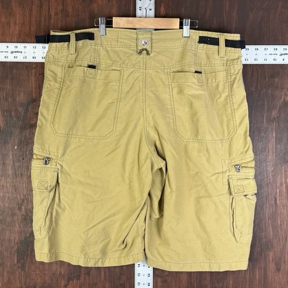 KUHL Cargo Shorts Patina Dye Adjustable Waist 40 x‎ 12" Men's XL/2XL Khaki Gold - Picture 7 of 10